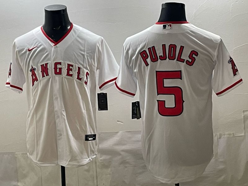 2026 Men Nike Los Angeles Angels #5 Pujols White Game MLB Jersey 01
